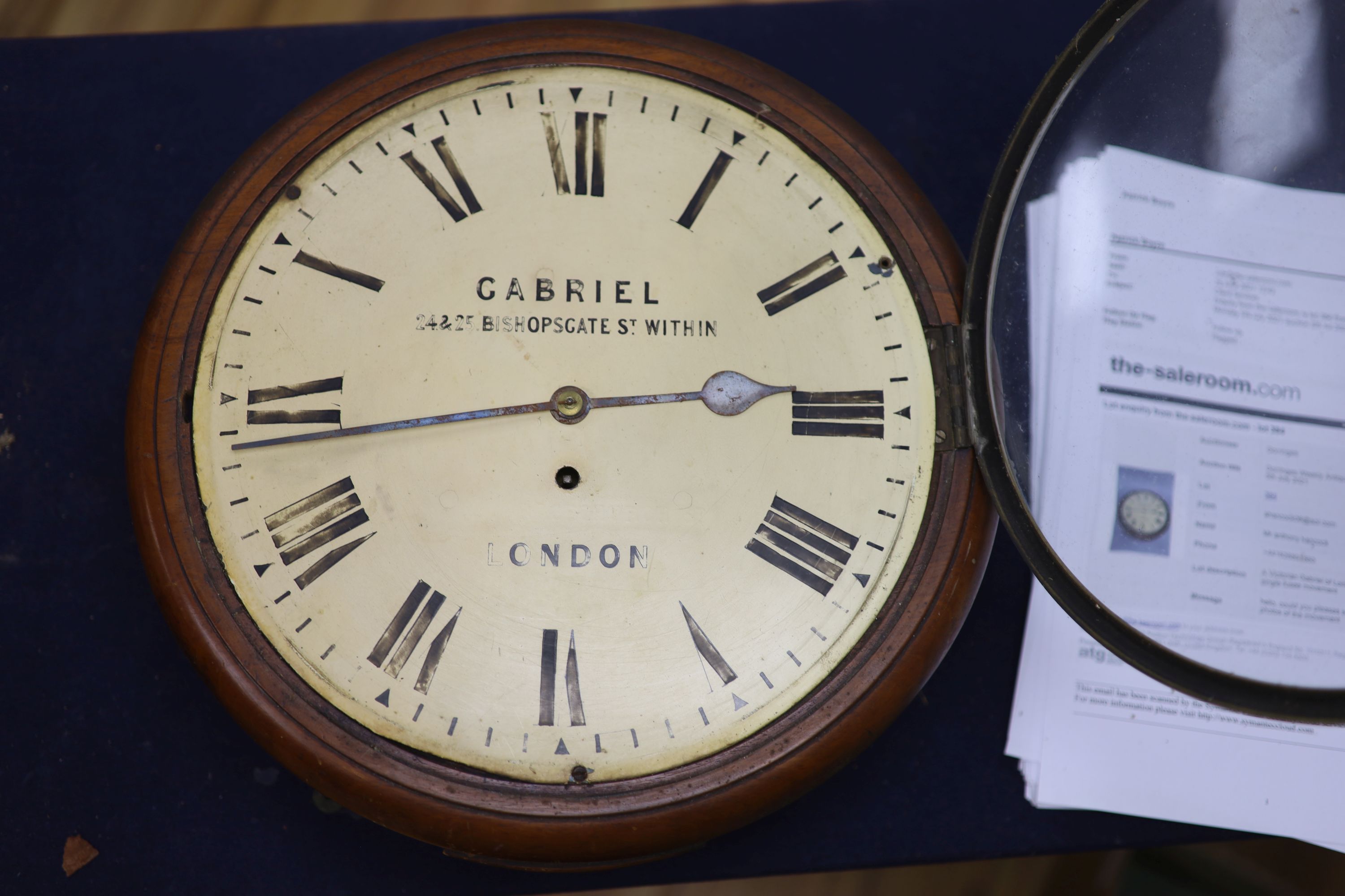 A Victorian Gabriel of London wall clock, single fusee movement